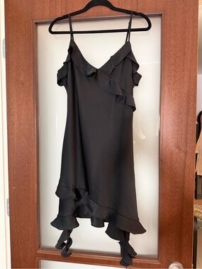 Wilfred Black Asymmetrical Ruffle Slip Dress
